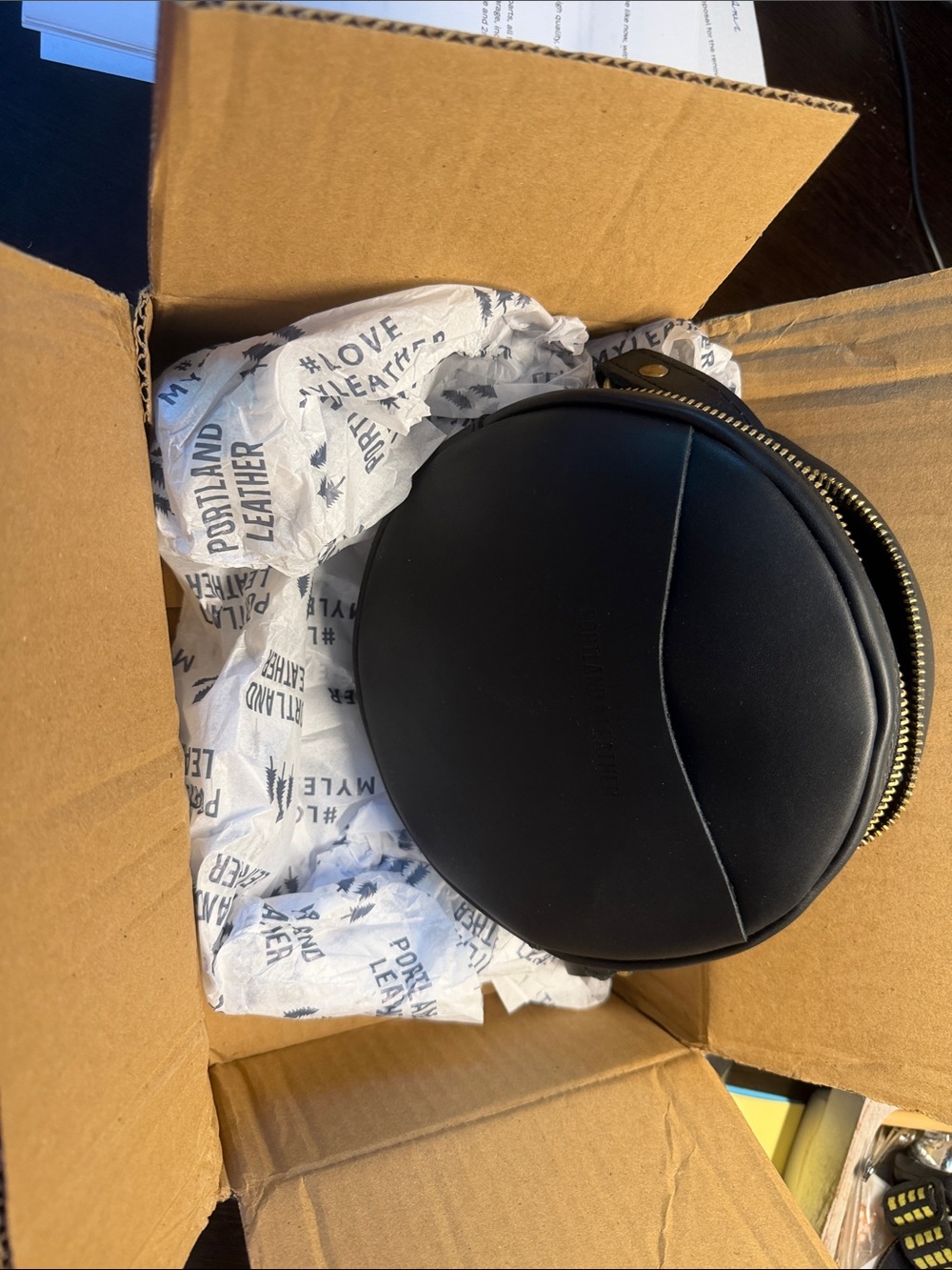 Portland Leather Smooth Black Round Circle Leather Crossbody Bag
